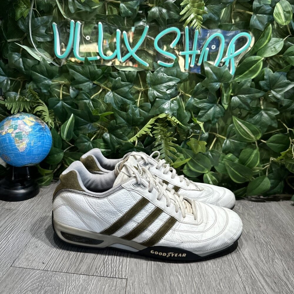 VTG Adidas Goodyear Leather White Green Team driving Shoes Men US 10.5 07